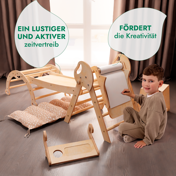 4in1 Montessori Climbing Set: Pikler Triangle, Arch, Slide Board, and Cushion for Toddlers (1–3 Years)