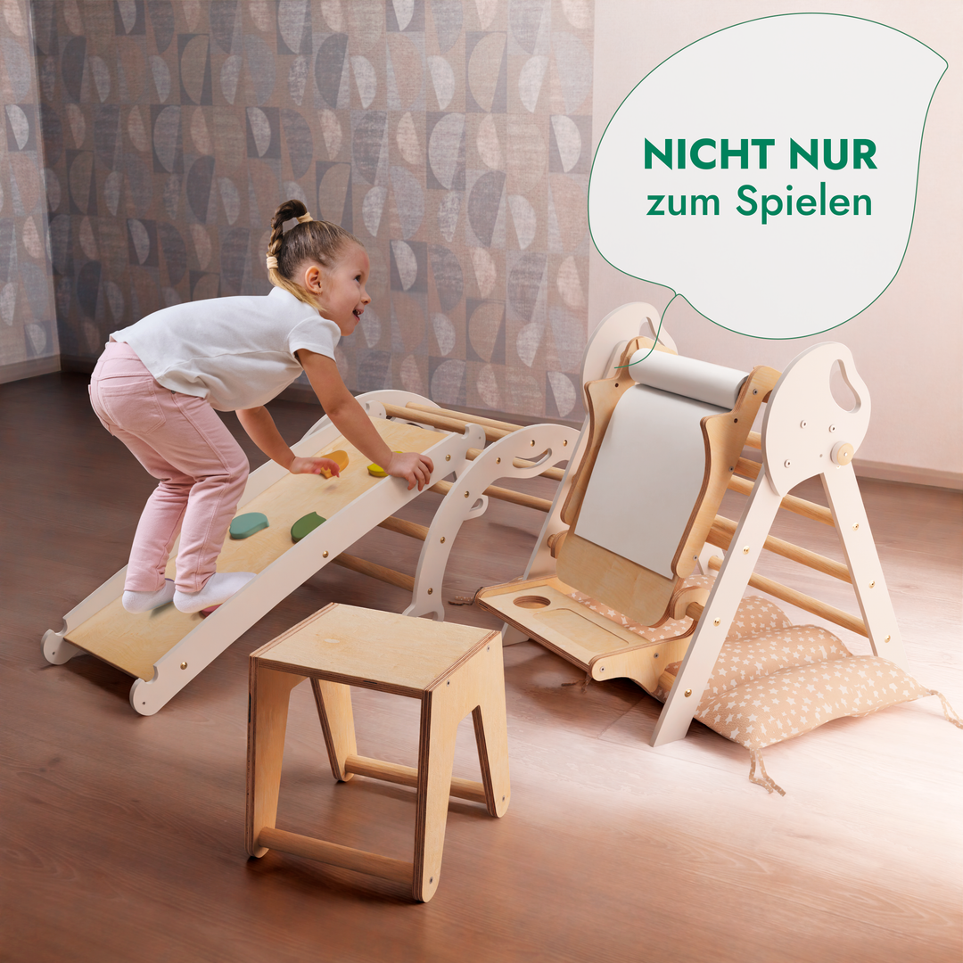 4in1 Montessori Climbing Set: Pikler Triangle, Arch, Slide Board, and Cushion for Toddlers (1–3 Years)