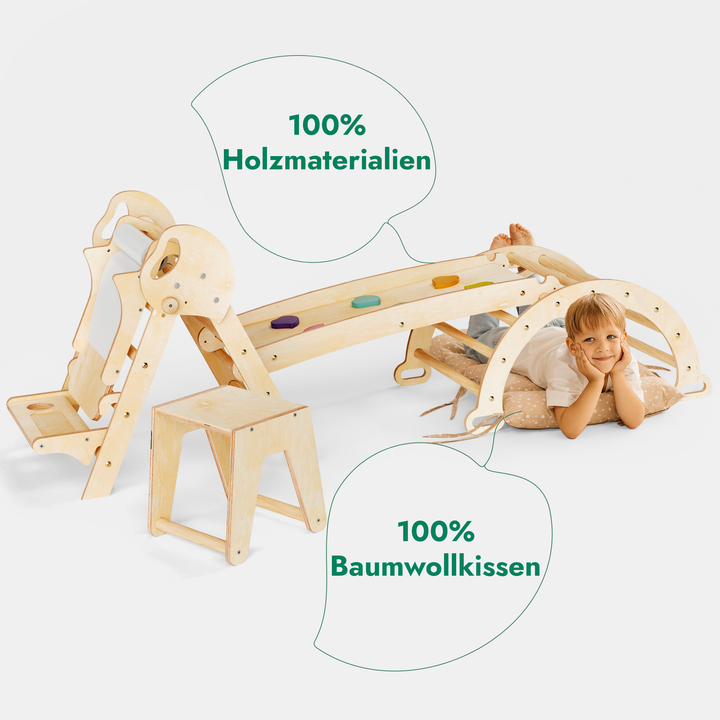 4in1 Montessori Climbing Set: Pikler Triangle, Arch, Slide Board, and Cushion for Toddlers (1–3 Years)