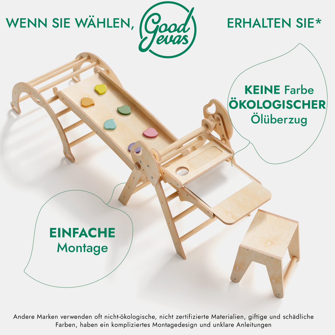 4in1 Montessori Climbing Set: Pikler Triangle, Arch, Slide Board, and Cushion for Toddlers (1–3 Years)