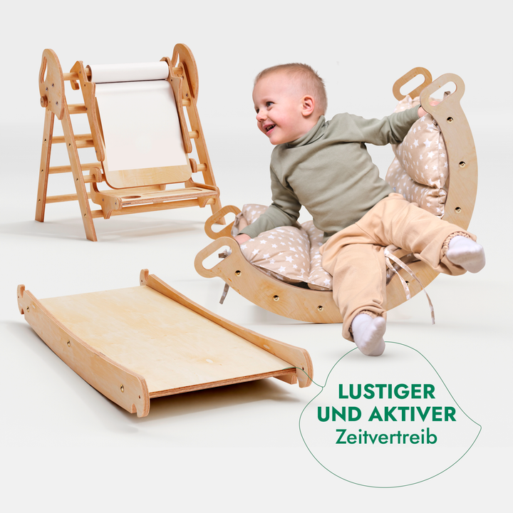 4in1 Montessori Climbing Set: Pikler Triangle, Arch, Slide Board, and Cushion for Toddlers (1–3 Years)