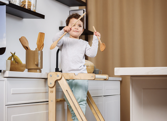 Holz Lernleiter Montessori: Multifunktionaler, klappbarer Lernturm für Kinder – Rosa